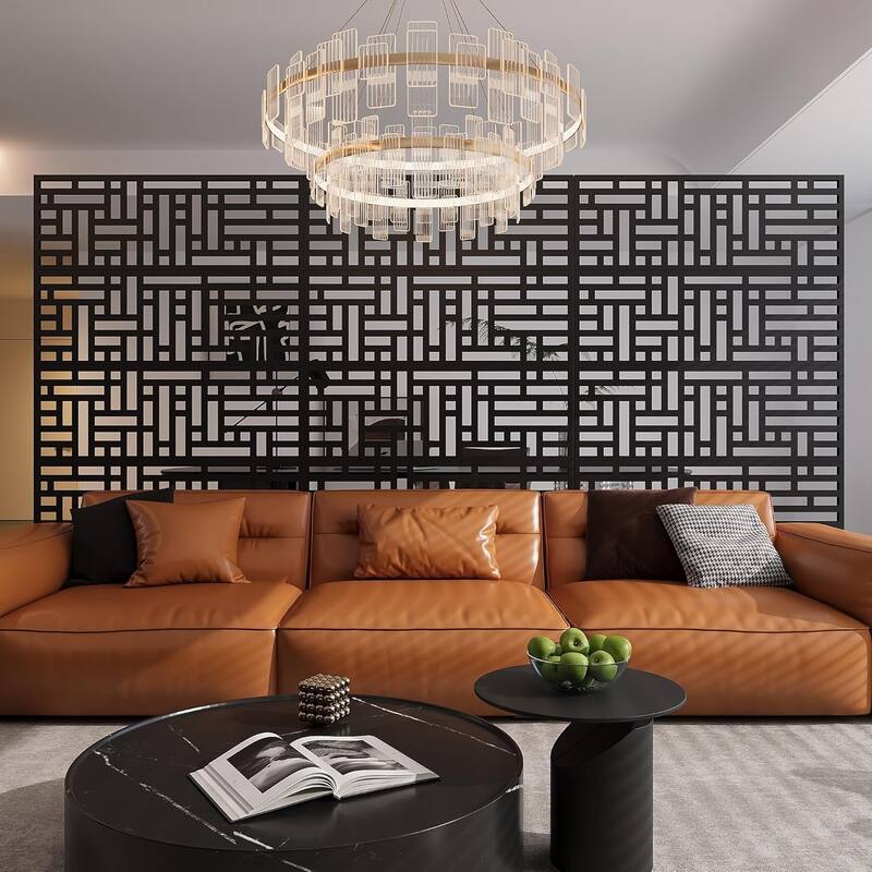 1pcs 72 in H x 46 in W Metal Privacy Screen Panel Freestanding Rust-Resistant Outdoor Divider Leaf Style