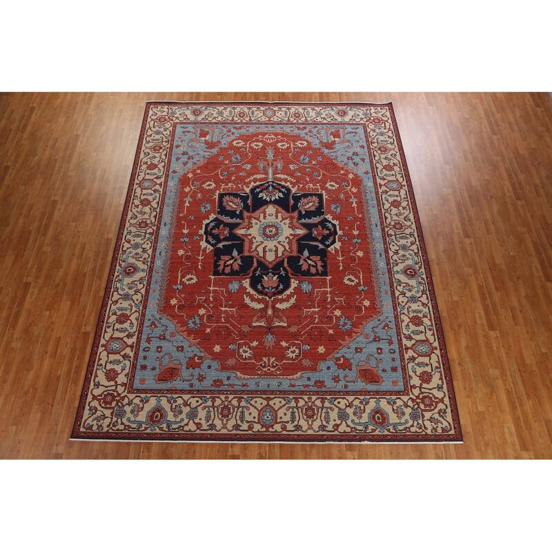 Red Heriz Serapi Turkish Oriental Wool Area Rug Hand-knotted Carpet - 9'9" x 13'0"