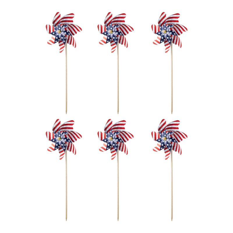 Glitzhome 24"H Set of 6 Plastic Stars&Stripes Patriotic Americana Windmills