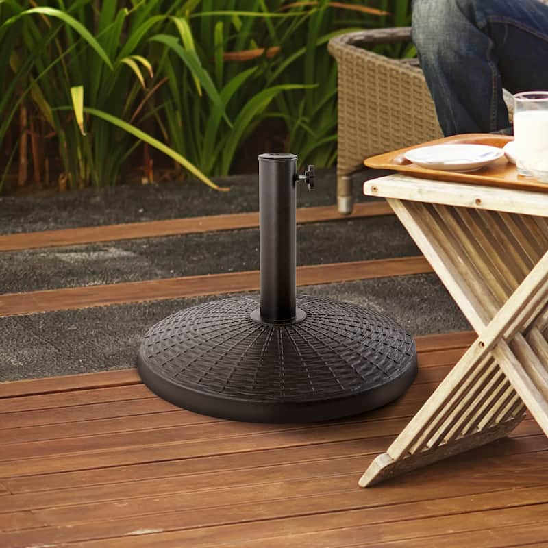 Outdoor Round Black Patio Umbrella Base, Resin and Concrete