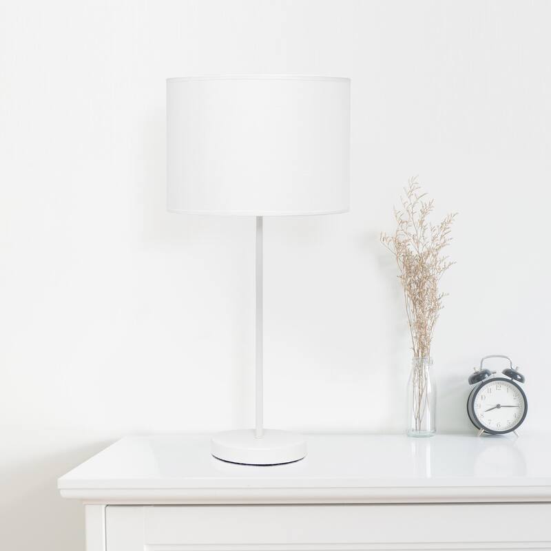 23 in. White Finish Table Lamp with White Shade, Durable Stick Lamp for End/Side Tables