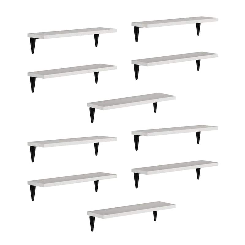 Wallniture Arras 17x4.5" Floating Bookshelves, Hanging Shelves for Living Room, Farmhouse Decor, Custom Finish and Piece Options - 10 Pieces White