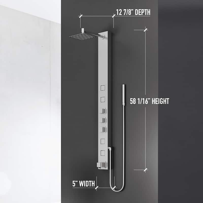 VIGO Bowery 58" H x 5" W 4-Jet Shower Panel with Square Shower Head and Tub Filler