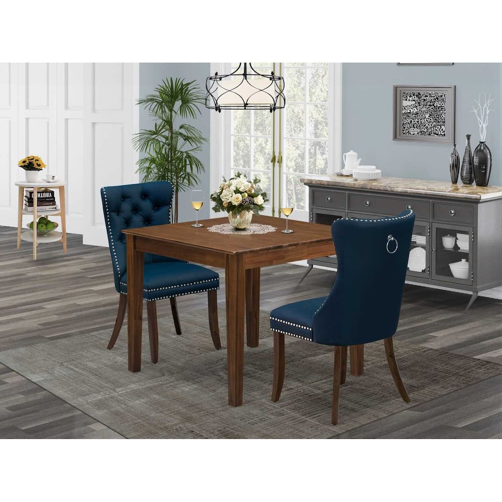 HomeStock 3-Pc Antique Walnut Finish Square Solid Wood Top Dining Table Set for Small Spaces