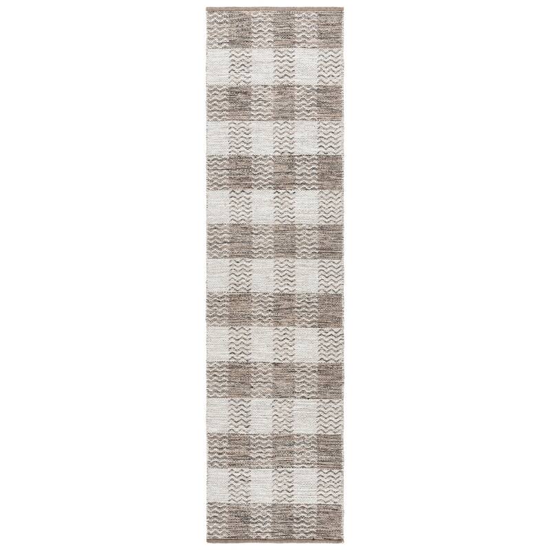 SAFAVIEH Handmade Flatweave Kilim Lyubov Checkered Wool Rug - 2'3" x 7' Runner - Light Grey/Brown