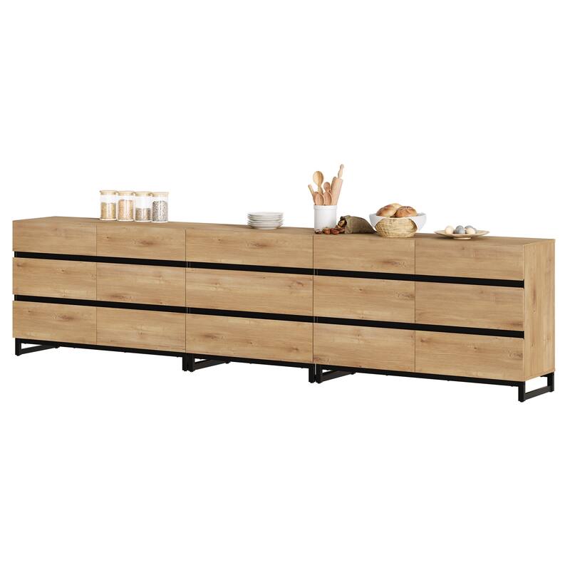 WAMPAT Dresser with Glass Doors, 3 in 1 Modern Chest of Drawers with Adjustable Shelves for Bedroom