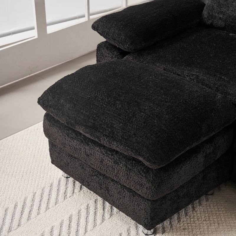 Modern Deep 3-Seat Sofa Couch with Ottoman