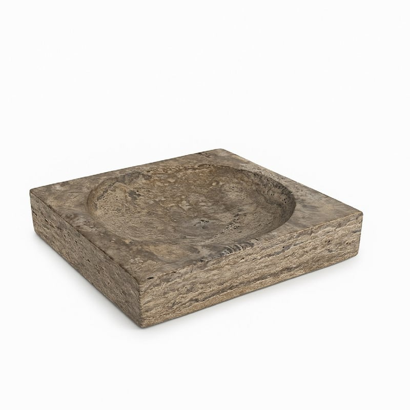Large Square Travertine Bowl - 12" - Gray
