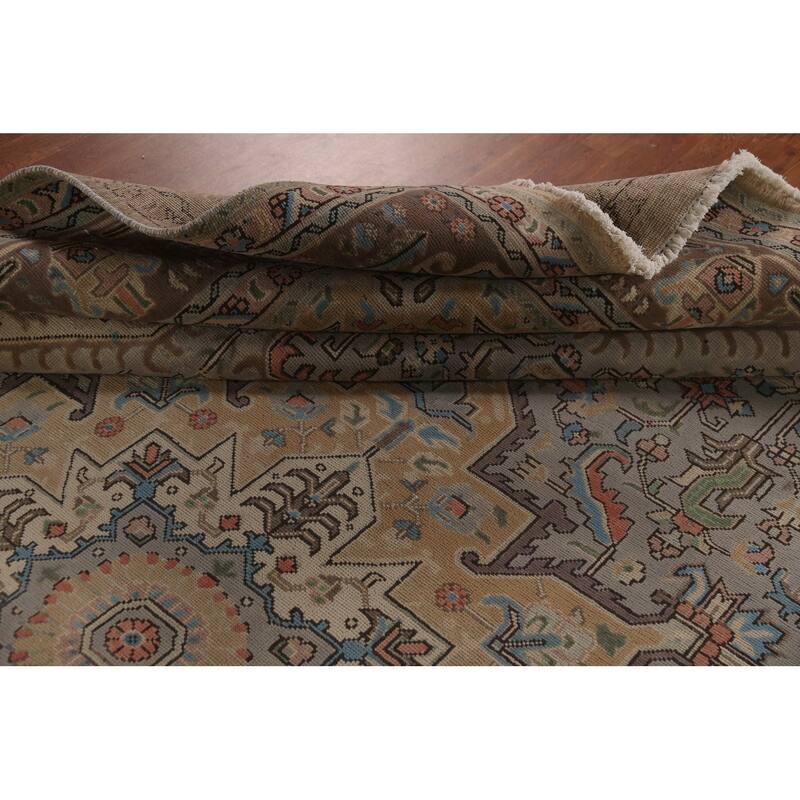 Geometric Gray Tabriz Persian Vintage Area Rug Handmade Wool Carpet - 9'10"x 12'5"