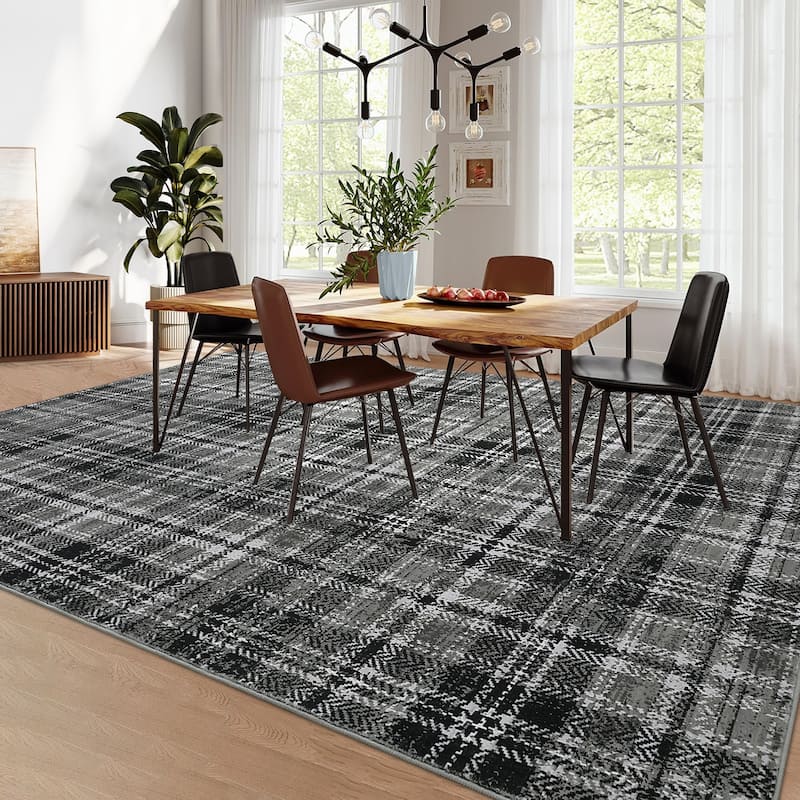 Garvee Earthy Plaid Soft Low Pile Foldable Area Rug
