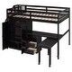 preview thumbnail 44 of 55, Space-Saving Loft Bed with Storage Stairs & Two Drawers, Wooden Full Bed Frmae wiht Shelves Wardrobe, Movable table & Side Desk