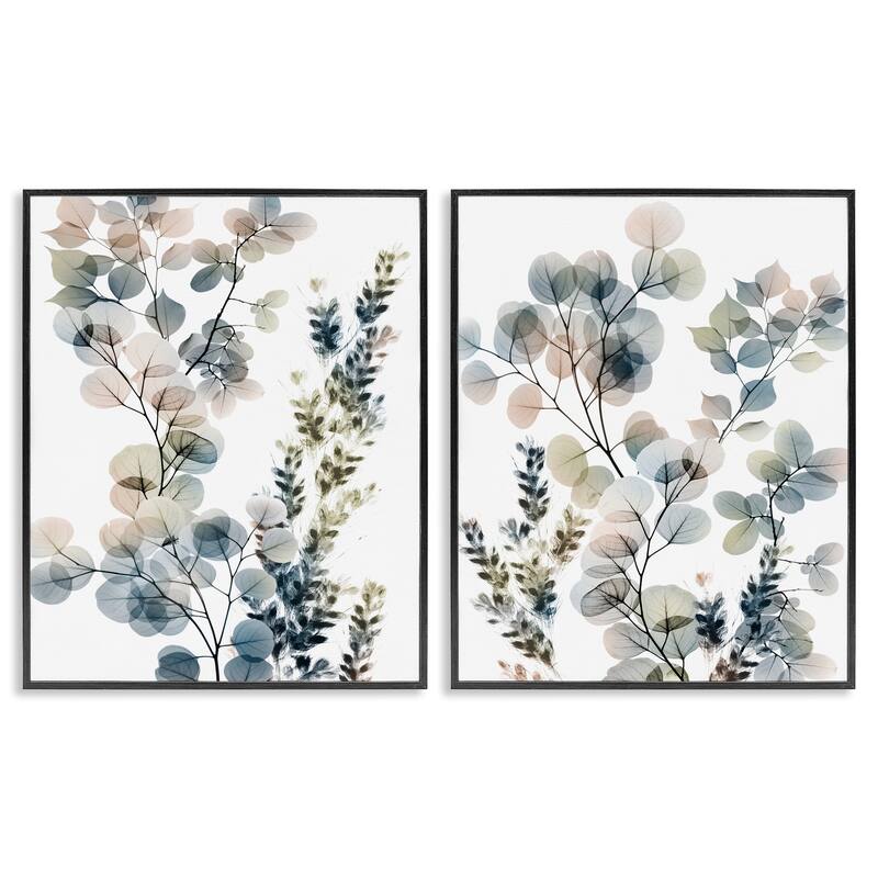 Stupell Collage of Translucent Plants Blue Green Beige, 2pc Multi Piece Framed Wall Art Set - 24 x 30 - Black