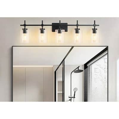 Jasper Black Clear Glass 5-Light Bathroom Vanity Light