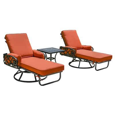Chillounger Patio Morion Swivel Chaise Lounges with Cushions and Side Table Set of 3 - N/A