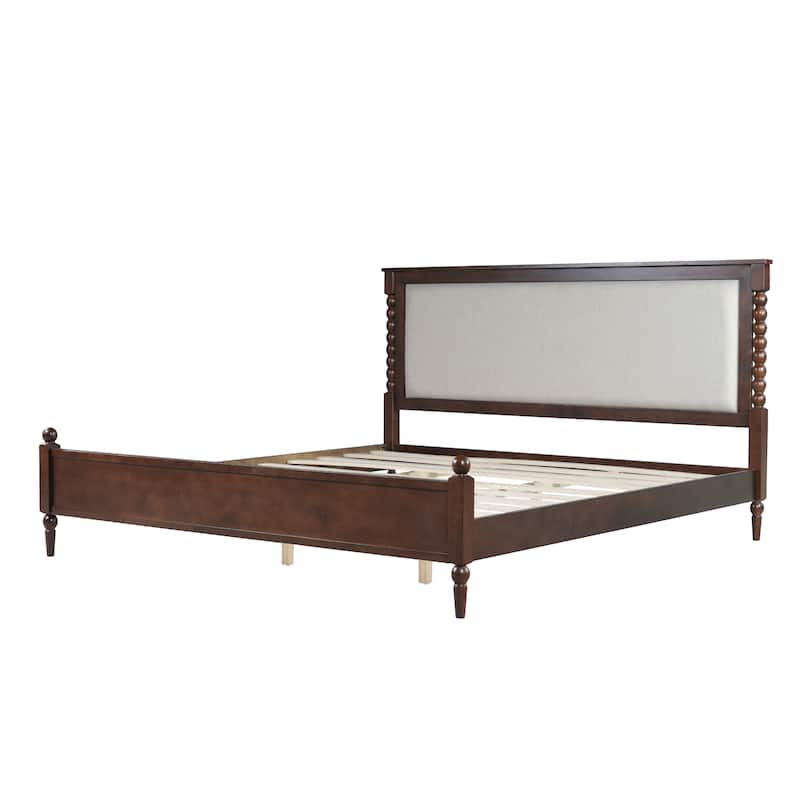 Christopher Knight Home - Traditional Wooden Platform Bed with Upholstered Headboard and Spindle Accent Design