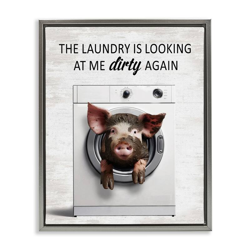 Stupell Laundry Looking At Me Dirty Framed Floater Canvas Wall Art Design By Lettered and Lined - 17 x 21 - Grey