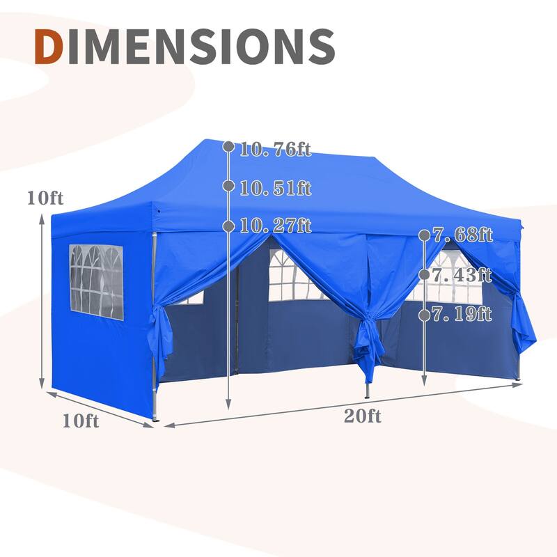 Ainfox 10x20ft Popup Canopy Tent Outdoor Folding Gazebos for Party with 6 Sidewalls