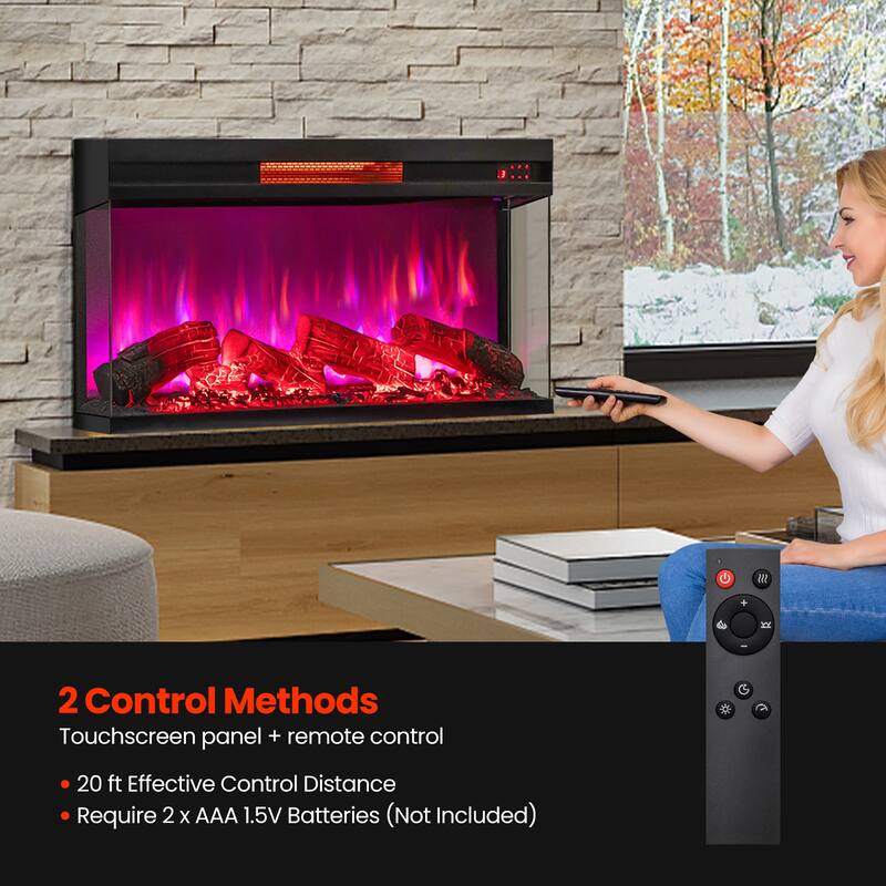 Gymax 36 Inches 3-Sided Glass Electric Fireplace w/ Remote Control