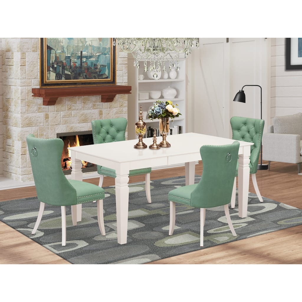 East West Furniture Kitchen Set Consists of a Rectangle Dining Table and Padded Chairs, Linen White (Pieces Options)