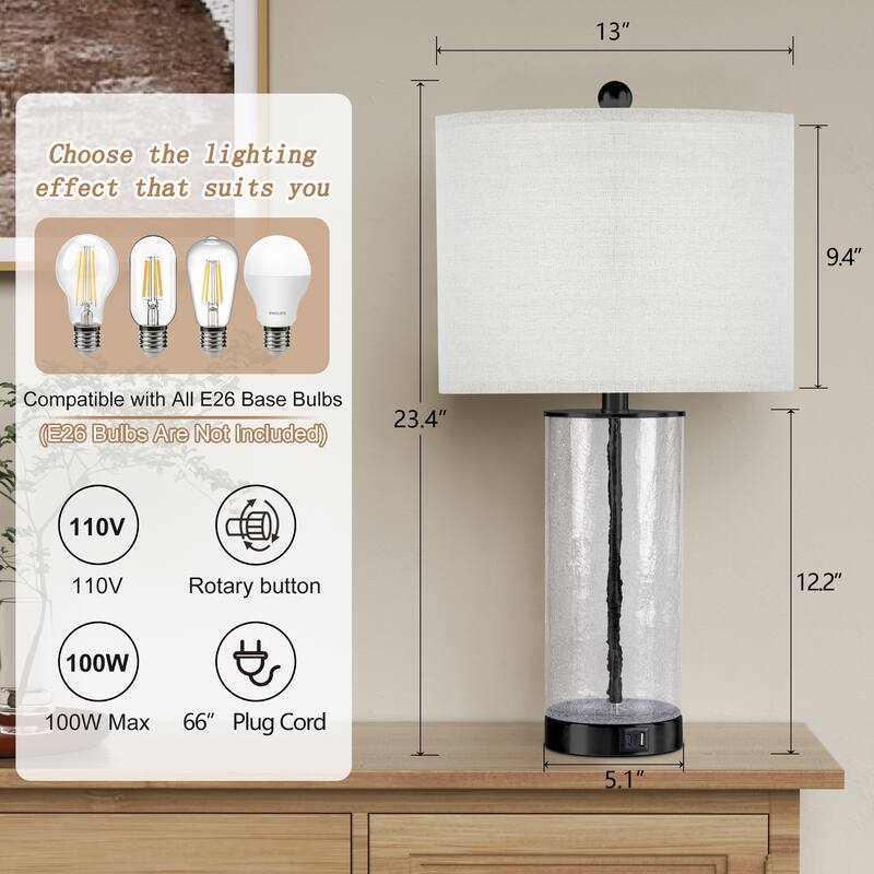 Maxax 26" Modern Blasted Glass Table Lamps Set