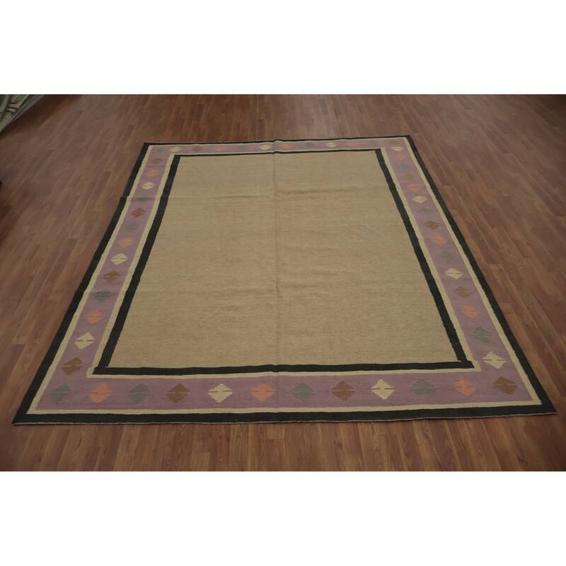 Hand Woven Oriental 100% Wool Carpet Southwestern Tribal Brown Kilim Area Rug - 10' 0'' X 8' 2''