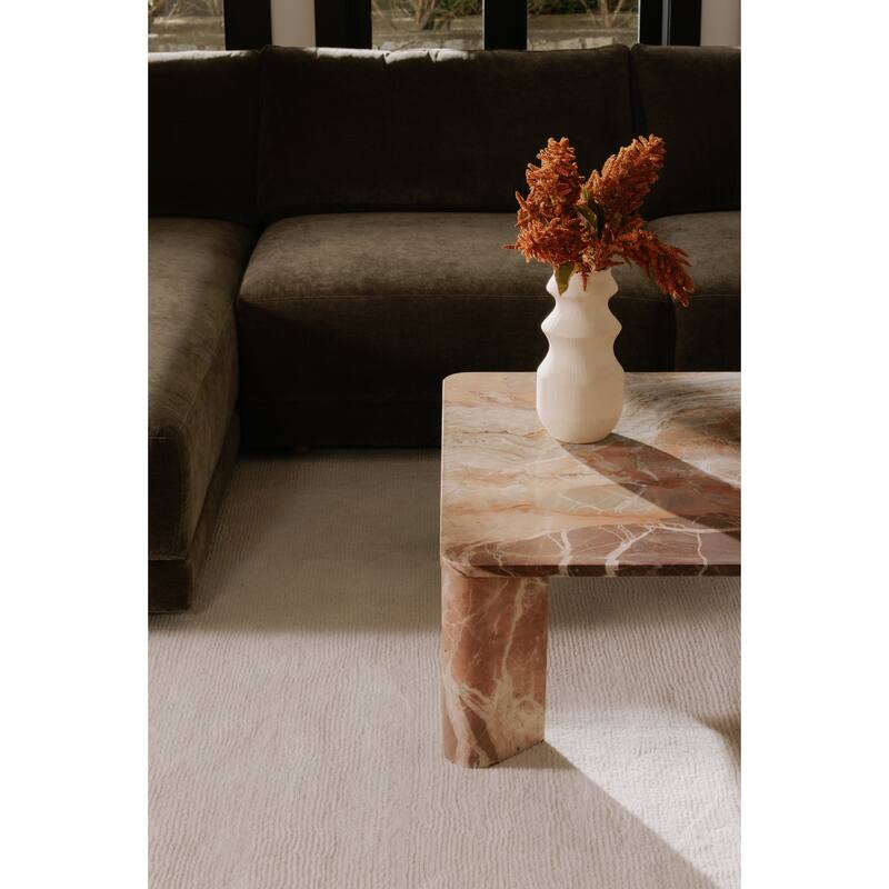 NADAAL STUDIOS Philip Coffee Table, Solid Orange Lavante Marble, Square Design, Orange