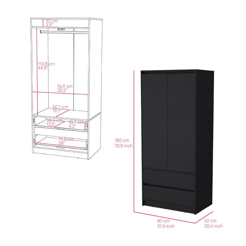 3 Piece Bedroom Set, Nightstand + Dresser+ Armoire - Black