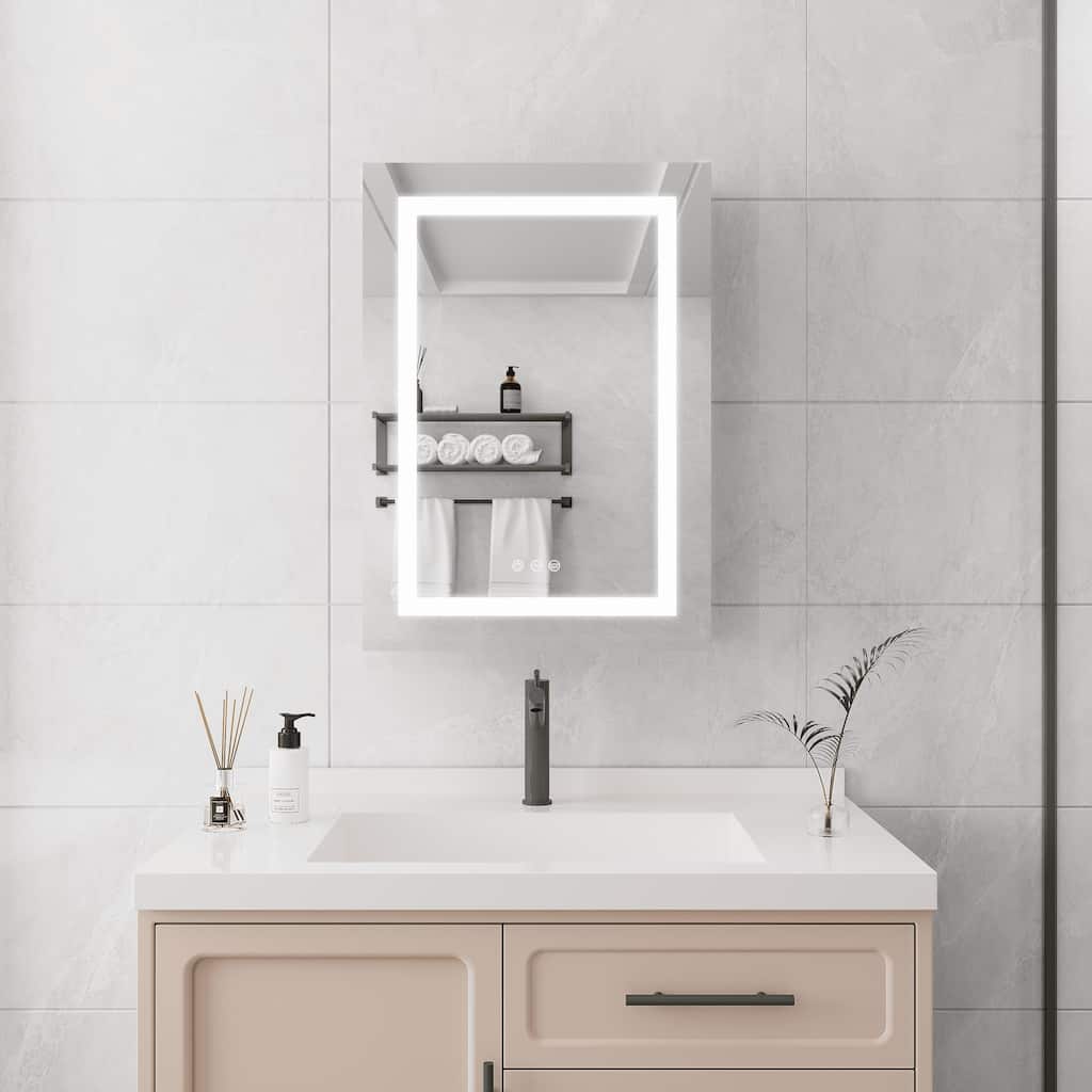 Medicine Cabinet with LED Mirror, Anti-Fog, Dimmable Light, Adjustable Brightness, Single Door, Storage Shelves, Wall-Mounted