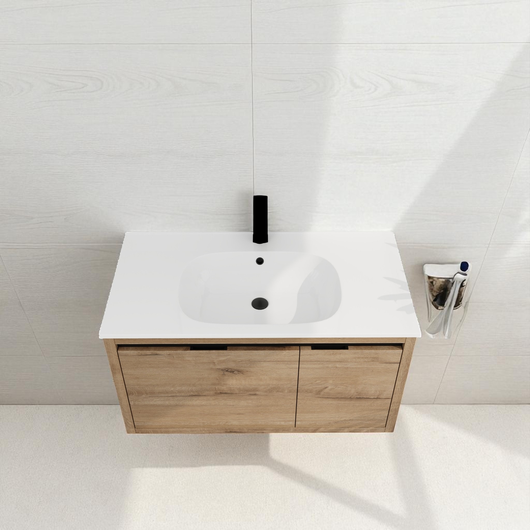 36 Inch Wall Mounted Bathroom Vanity with Gel Sink and Soft Close Storage Cabinet, Floating Design