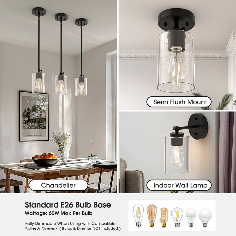YANSUN 3 Pcs Black Light Accessories Rod for Pendant Semi-Flush Mount Ceiling Light, E26 No Light Source and Shade Included