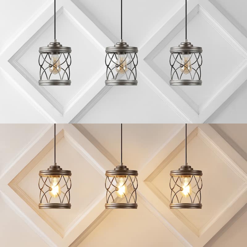 Helisa 6.5" 1-Light Farmhouse Industrial Iron Filigree Caged Jar LED Pendant, (Set of 3) by JONATHAN Y