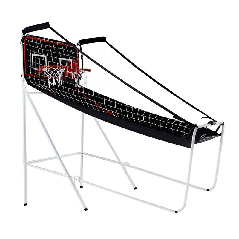 Black-White Steel Dual Hoop Basketball Arcade Game with 8 Games and Foldable Frame - 82” L x 44” W x 81” H