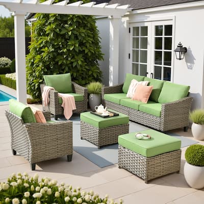 HOOOWOOO 5-piece Patio Wicker Conversation Set with Ottoman