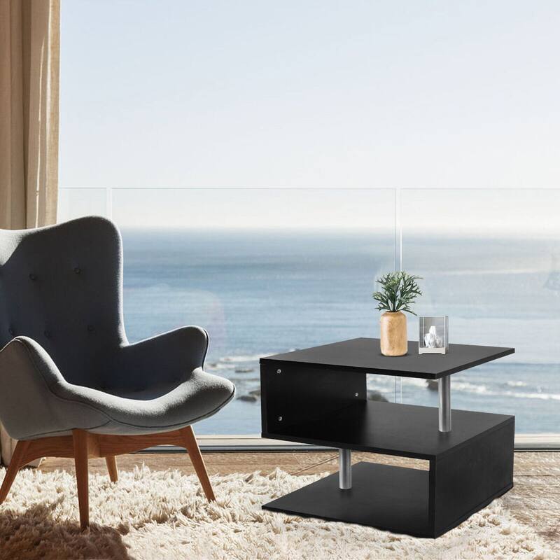 3 Tier S-Shaped End Table Wood Side Table with Storage Shelf - 20.7"H x 17.3"W x 14.9"D