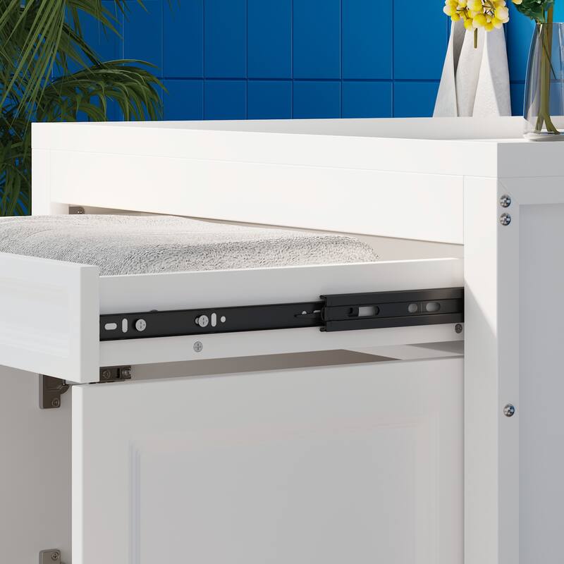 Versatile White Washer Cabinet & Bathroom Cabinet：Spacious Countertop and Storage