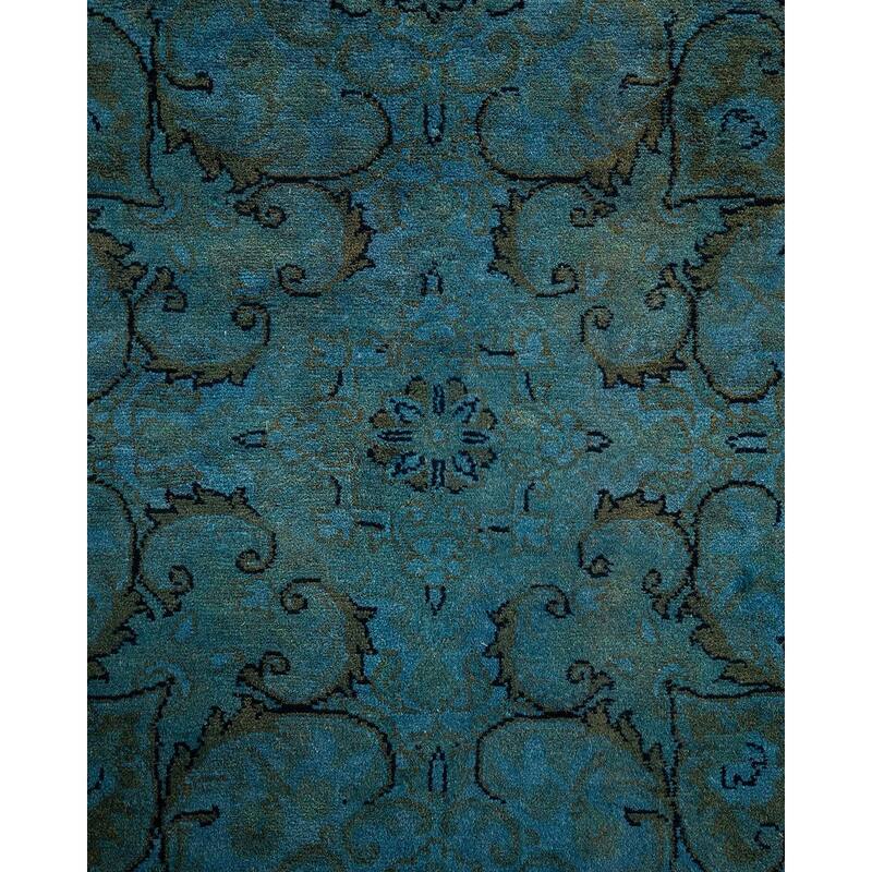 Overton Hand Knotted Wool Vintage Inspired Modern Contemporary Overdyed Blue Area Rug - 6' 1" x 9' 2"