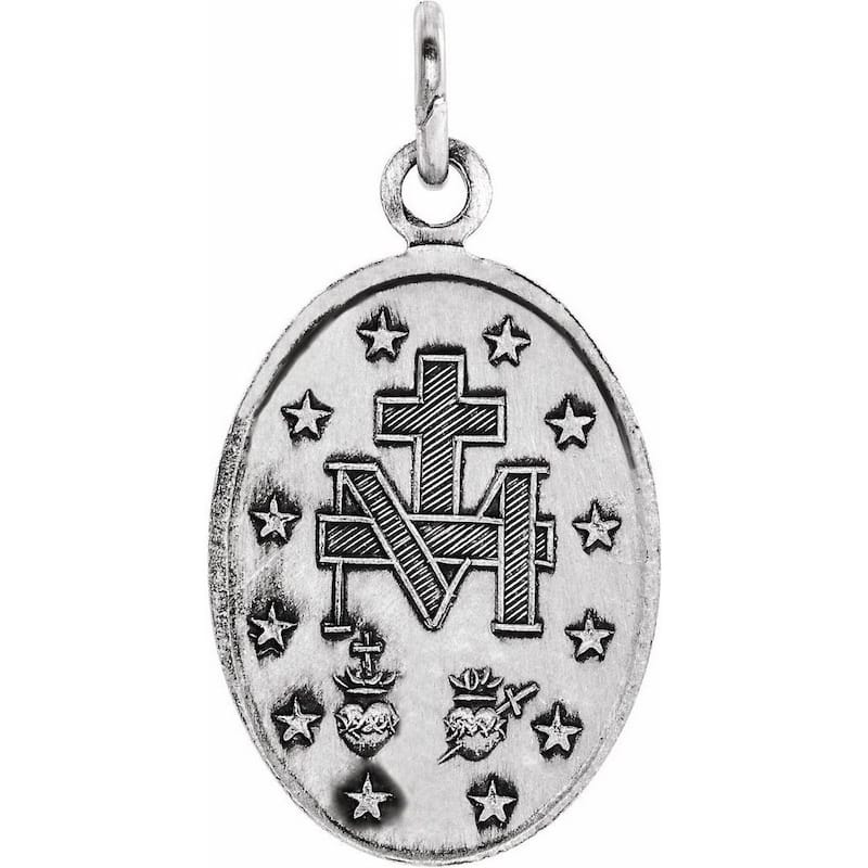 Curata Pendant 14k White Gold 15x11mm Polished Oval Miraculous Medal Necklace, 16"