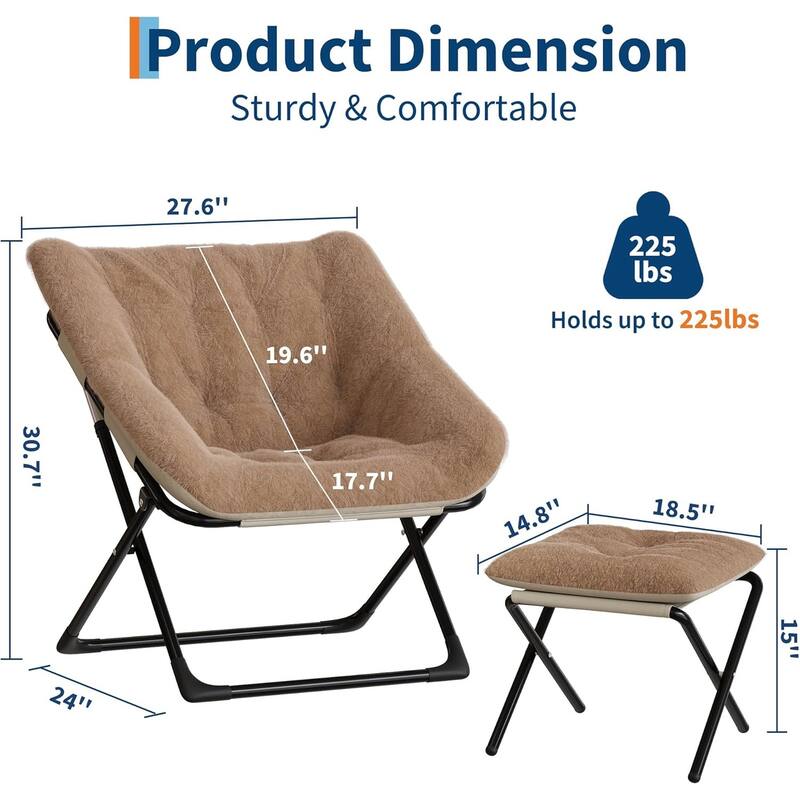 Comfy Folded Chair,Saucer Chair, Lounge Chair - XL Foldable Faux Fur Floor Seat, Non-Slip Base for Stability