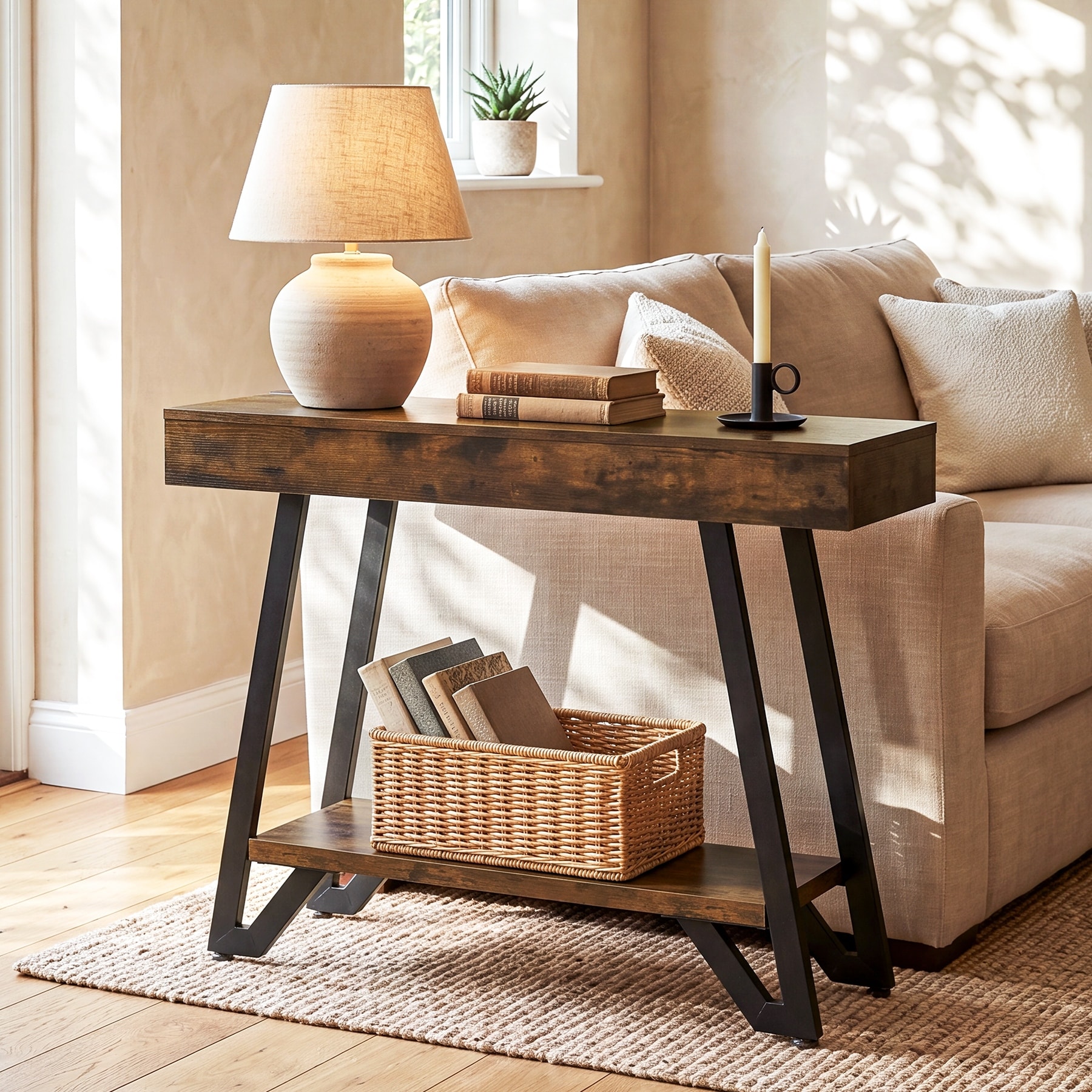 40.5 Inches Small Narrow Console Table with 2-Tier Storage Shelf - 40.5" W x 11.81" D x 31.5" H