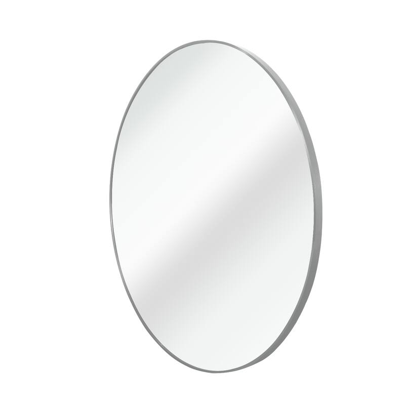 Silver 32 in. W x 32 in. H Aluminium Alloy Frame Round Mirror, Bathroom Mirror, Decorative Mirror