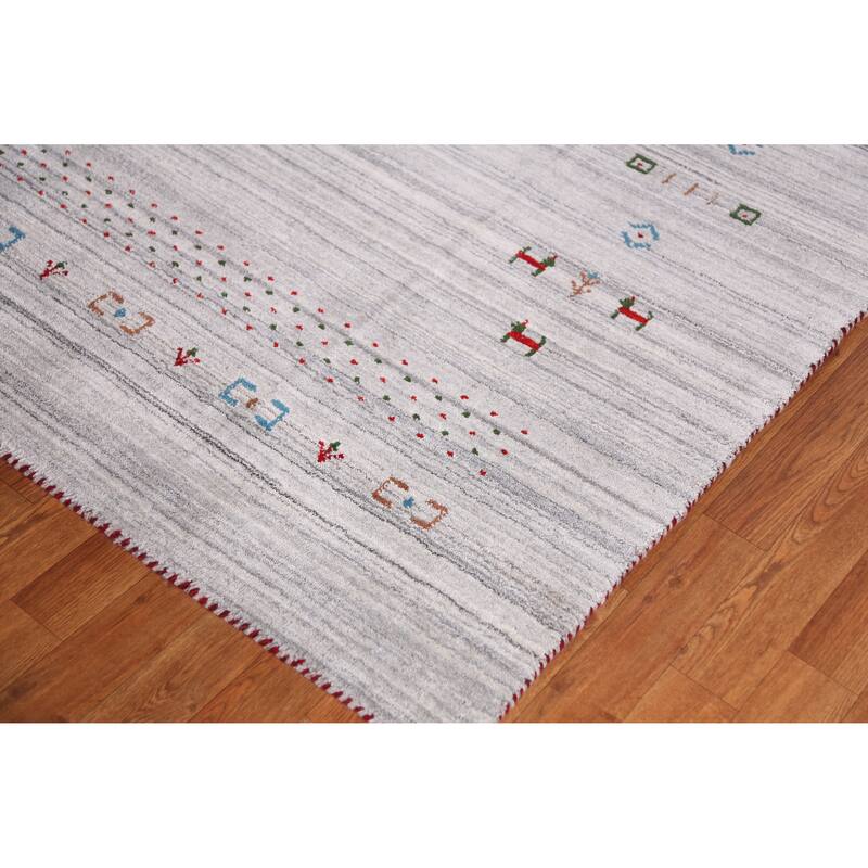 Hand Knotted Oriental 100% Wool Carpet Tribal Animal Pictorial Greys & Charcoal Gabbeh Area Rug - 9' 10'' X 7' 10''