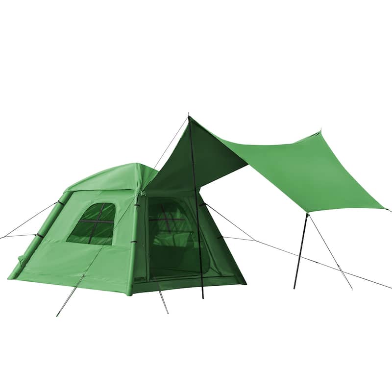 Inflatable Tent 4-6 Person - Instant Setup Waterproof Cabin Tent with Pump (Beige/Light Green)