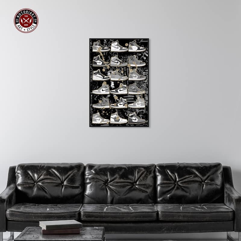 Notoriart Black And White Sneaker Collection Framed Sneaker 1 Piece Canvas Wall Art