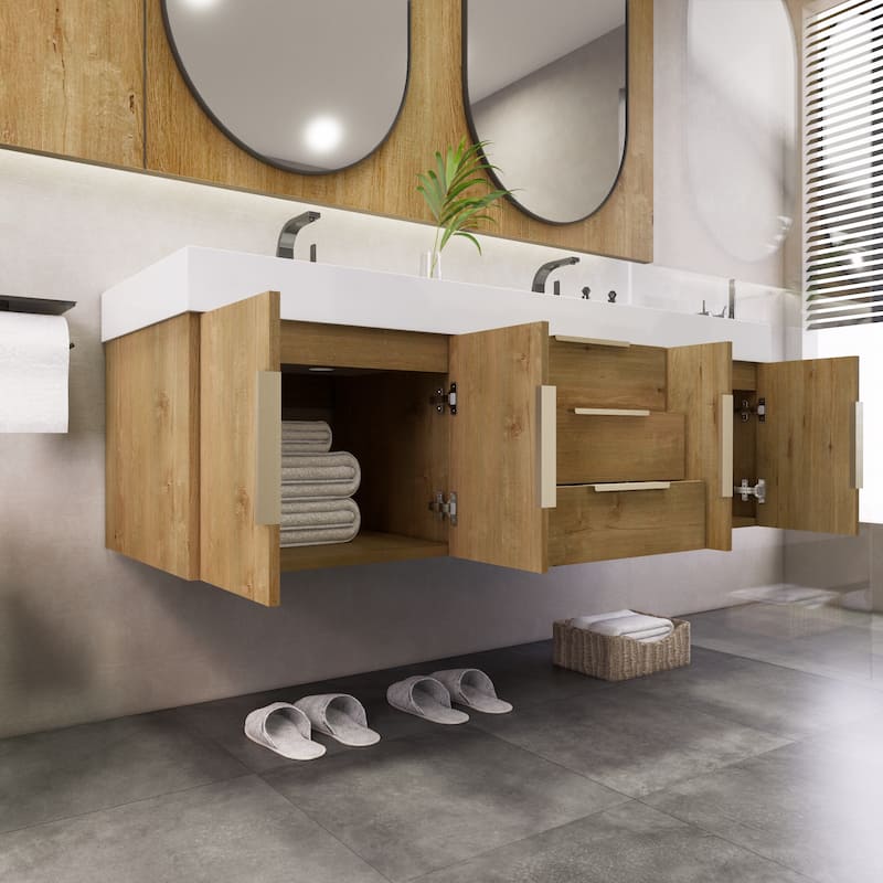 Noble 60" Wall Mounting Vanity with Reinforced Acrylic Double Sink