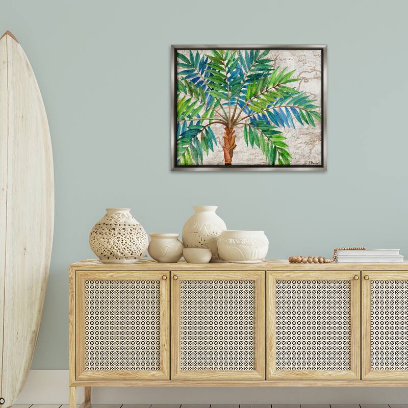 Stupell Aqueous Palm Tree Framed Floater Canvas Wall Art Design By Paul Brent