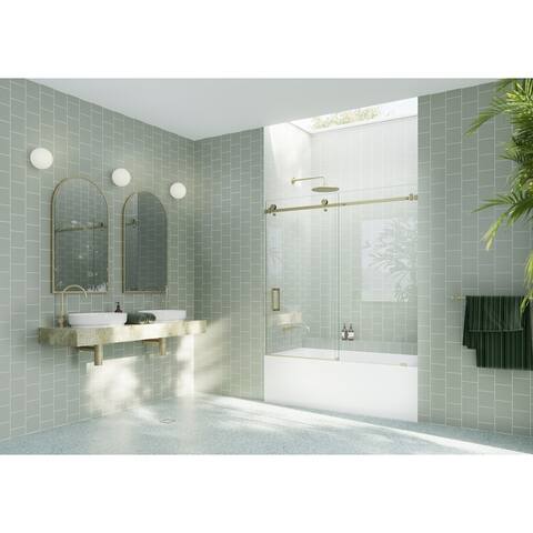Glass Warehouse 56 in. - 60 in. x 60in. Frameless Bath Tub Sliding Shower Door with Square Hardware