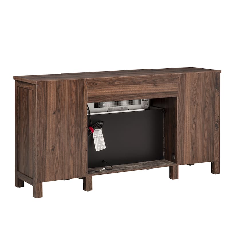 Darcel Walnut Console with Electric Fireplace