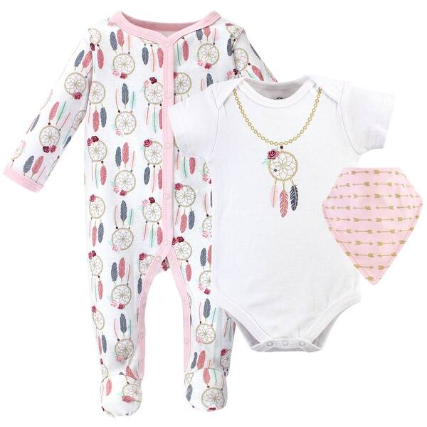 slide 1 of 1, Little Treasure Baby Girl Sleep and Play, Bodysuit and Bib, Dream Catcher 0-3 Months - Dream Catcher