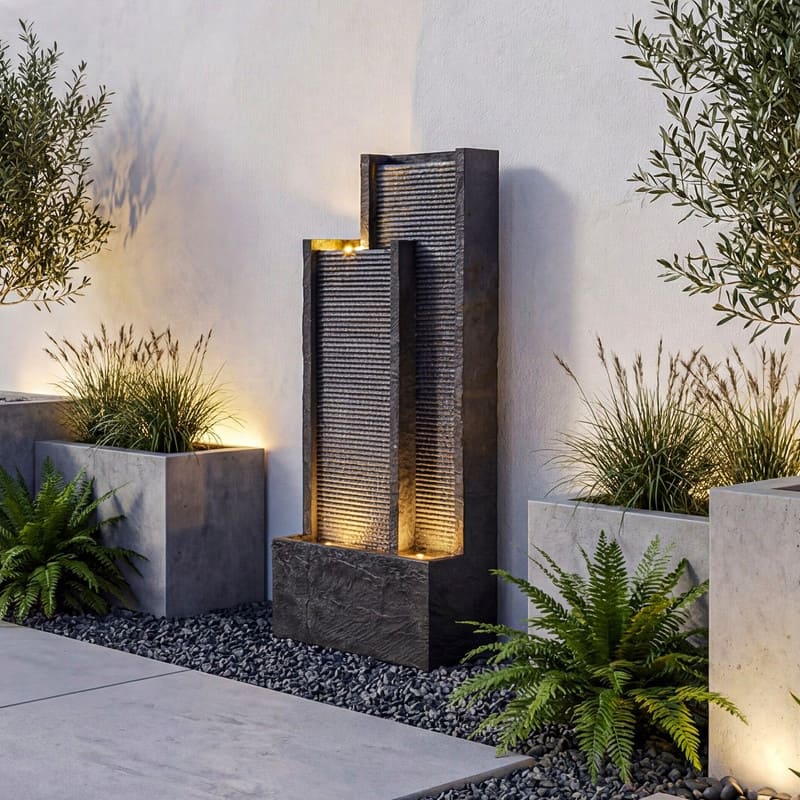 Vbal Modern Waterfall Outdoor Water Fountain with LED Lights for Garden or Patio