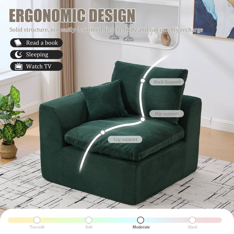 Modern 2-Seater Corduroy Cloud Sofa Modular 2-Piece Sectional Sofa with Removable Covers, for Living Room, Bedroom, Emerald
